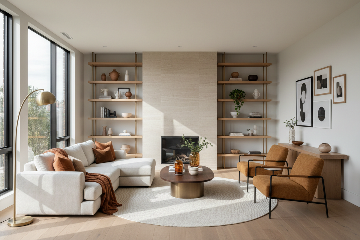 MARAPON Interior Design: Materialmix aus Holz, Stoff, Glas und Folie für strukturierte Raumgestaltung