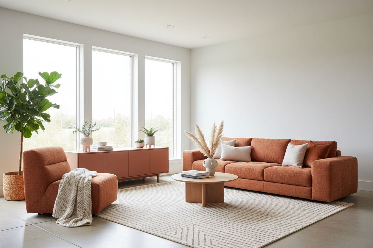 Möbelfolien in Terracotta: Wie feine Grid Lines Struktur und Wärme in Ihr Zuhause bringen