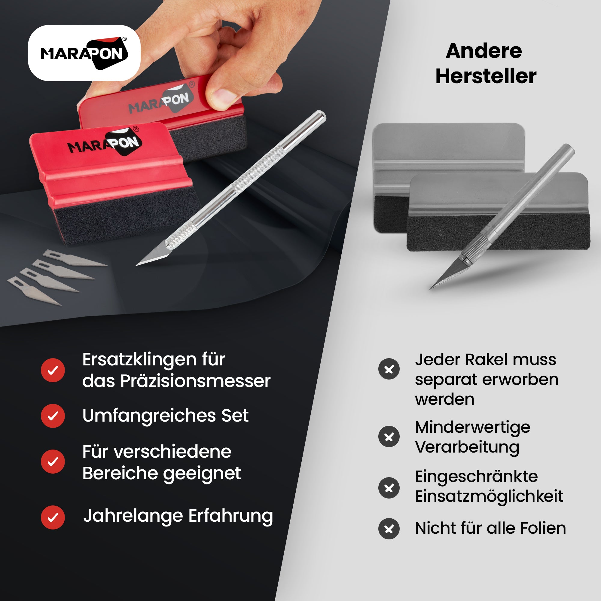 Rakel Set Dimiff- Flexible Kunststoff Rakel, Hochwertiges Folierungs- Werkzeug-Set mit Präzisionsmesser, Rakel für Folie, Folierungs Werkzeug,  Folienrakel, Rakel für Fensterfolie